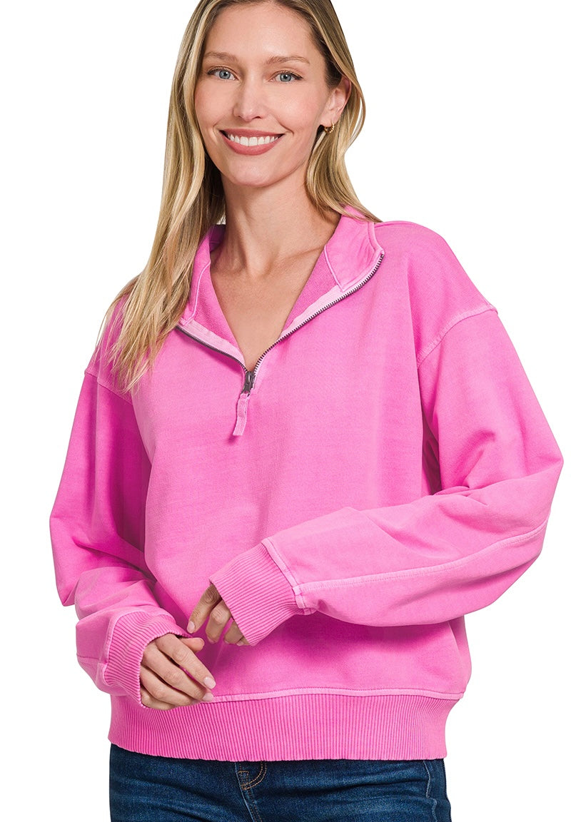 Hot Pink Acid Wash ZipUp