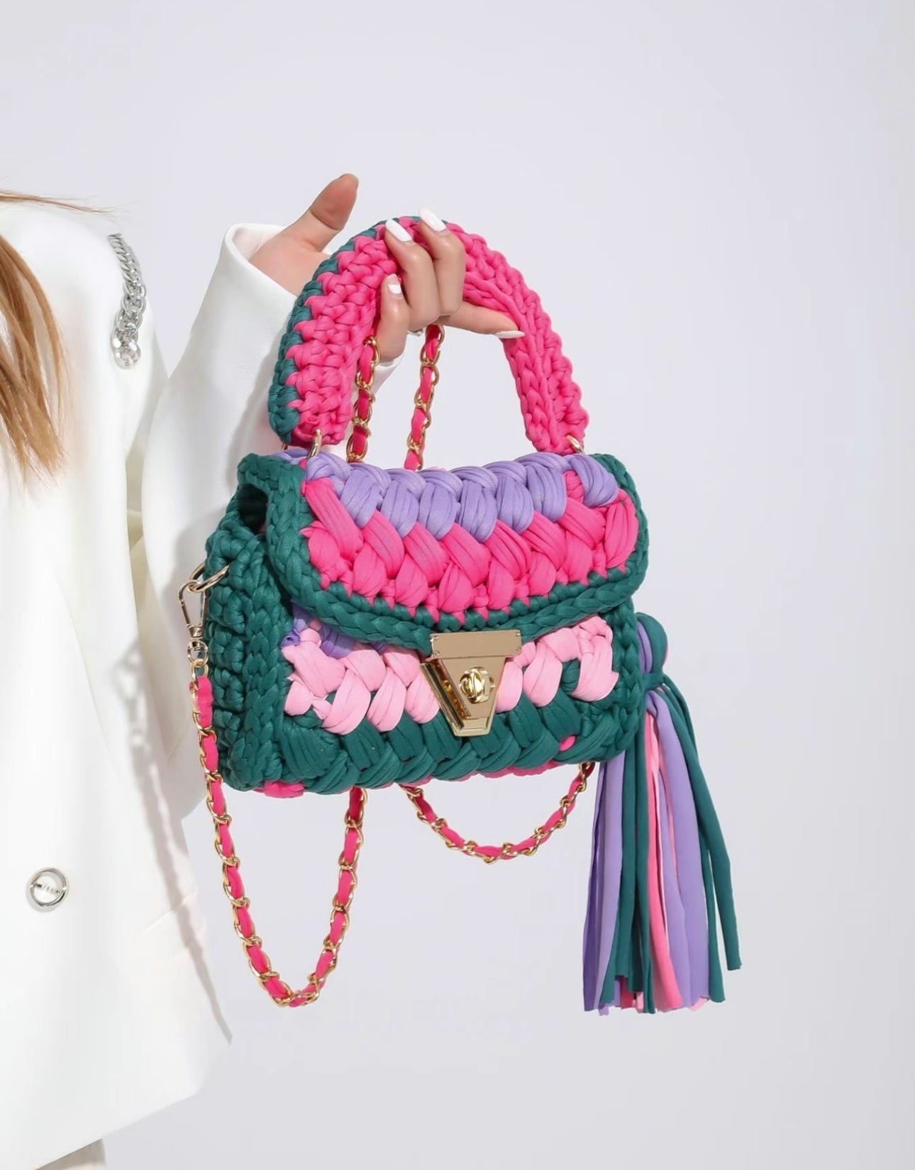 Woven Colorblock Bag