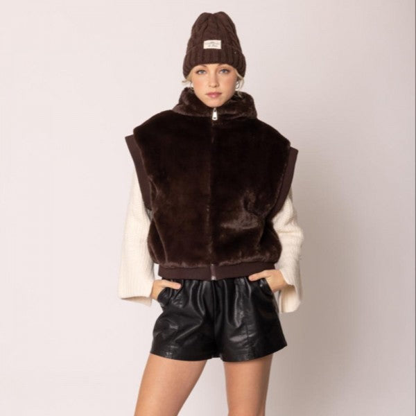 High Collar Faux Fur Vest