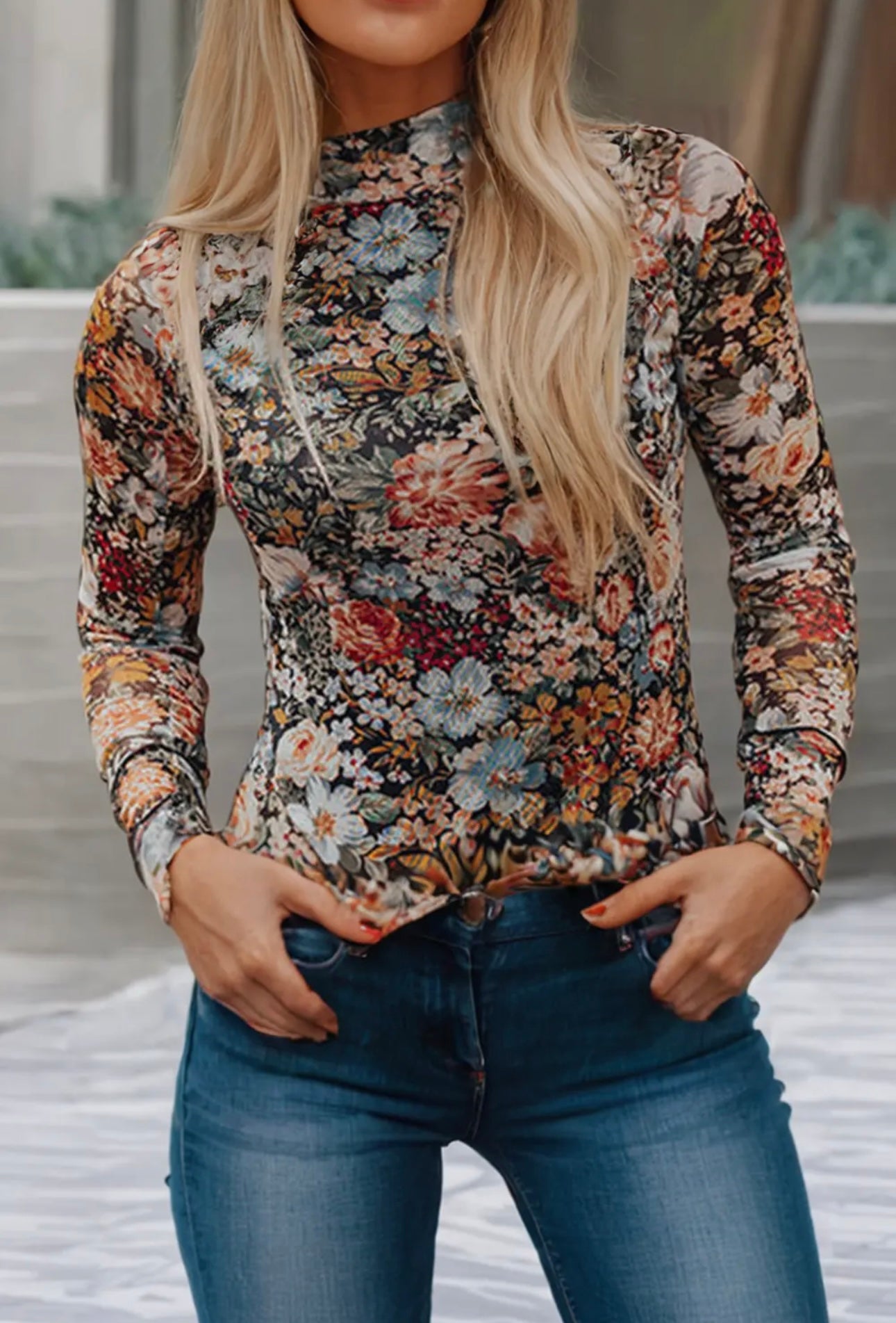 Floral Mesh Mock Top