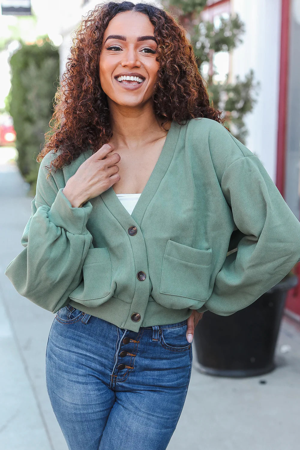 Jade Lined Button Cardigan