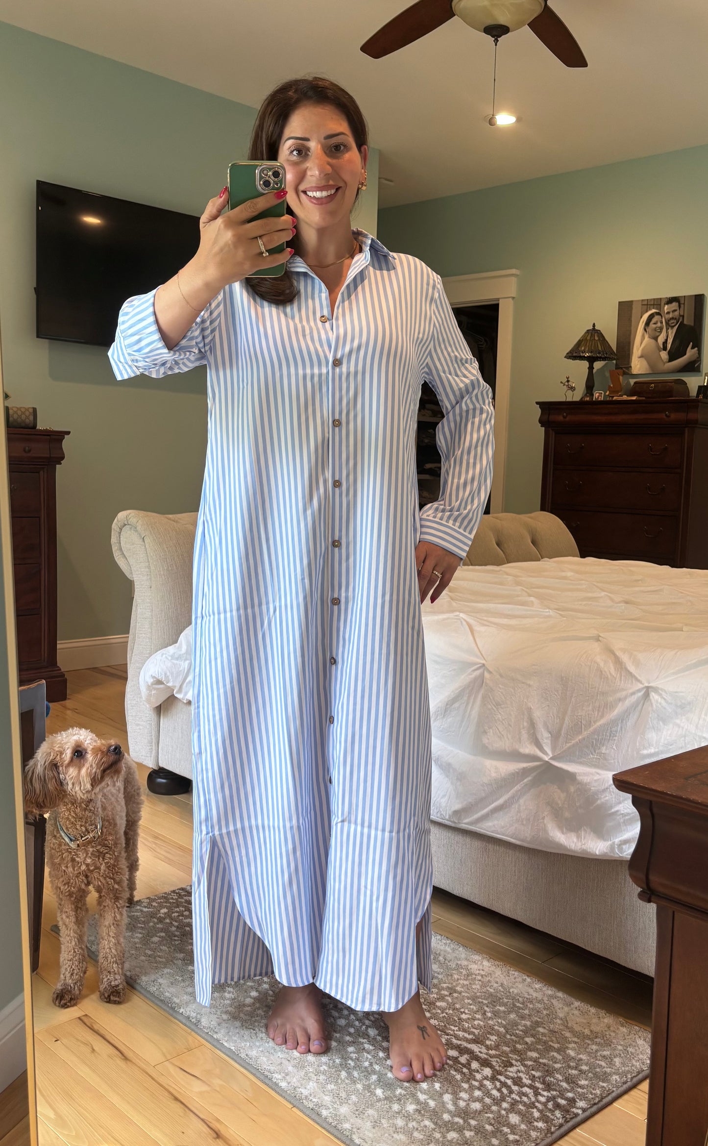 Button Down Pinstripe Maxi Dress