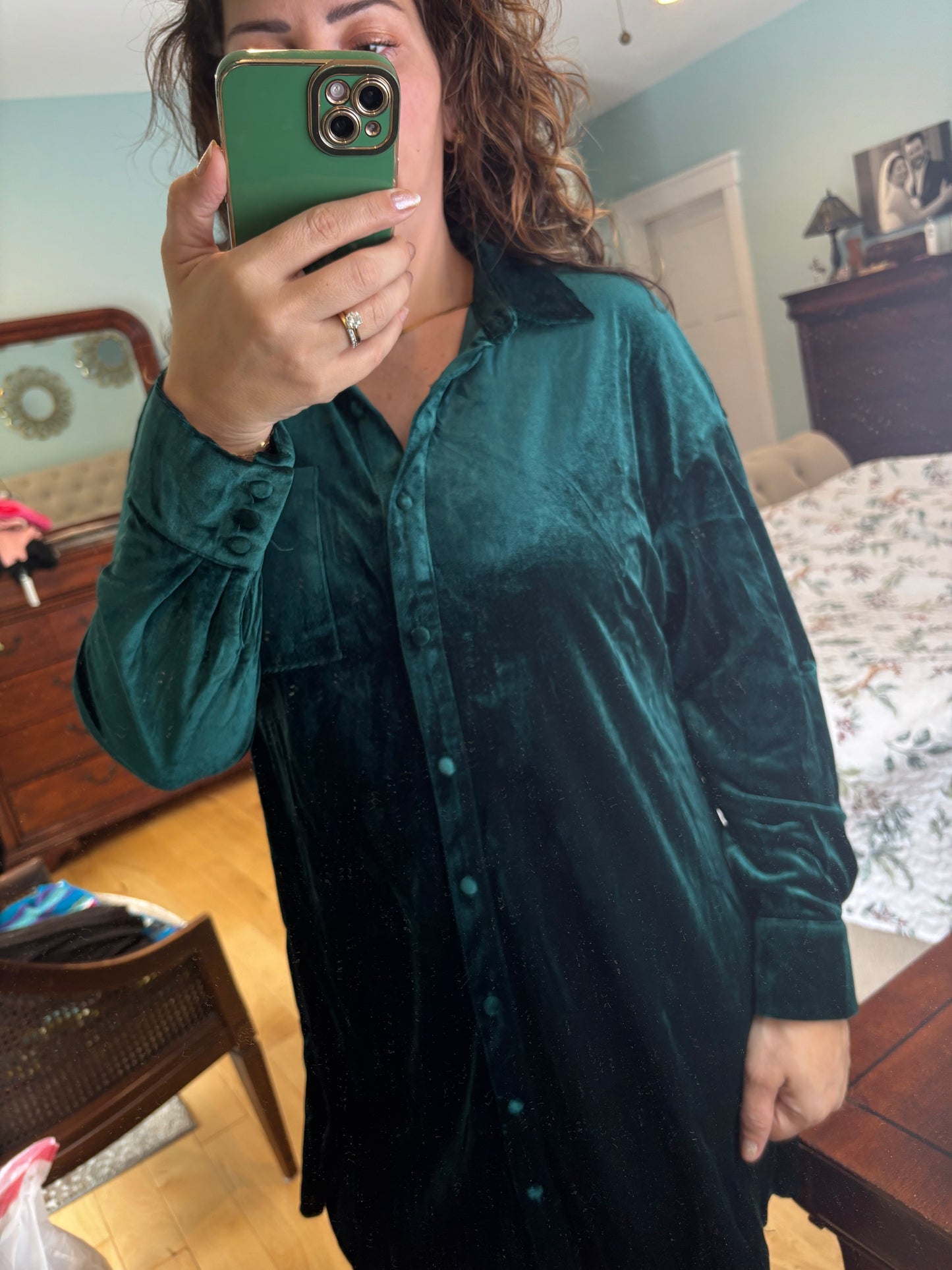 Velour Button Down Mini Dress