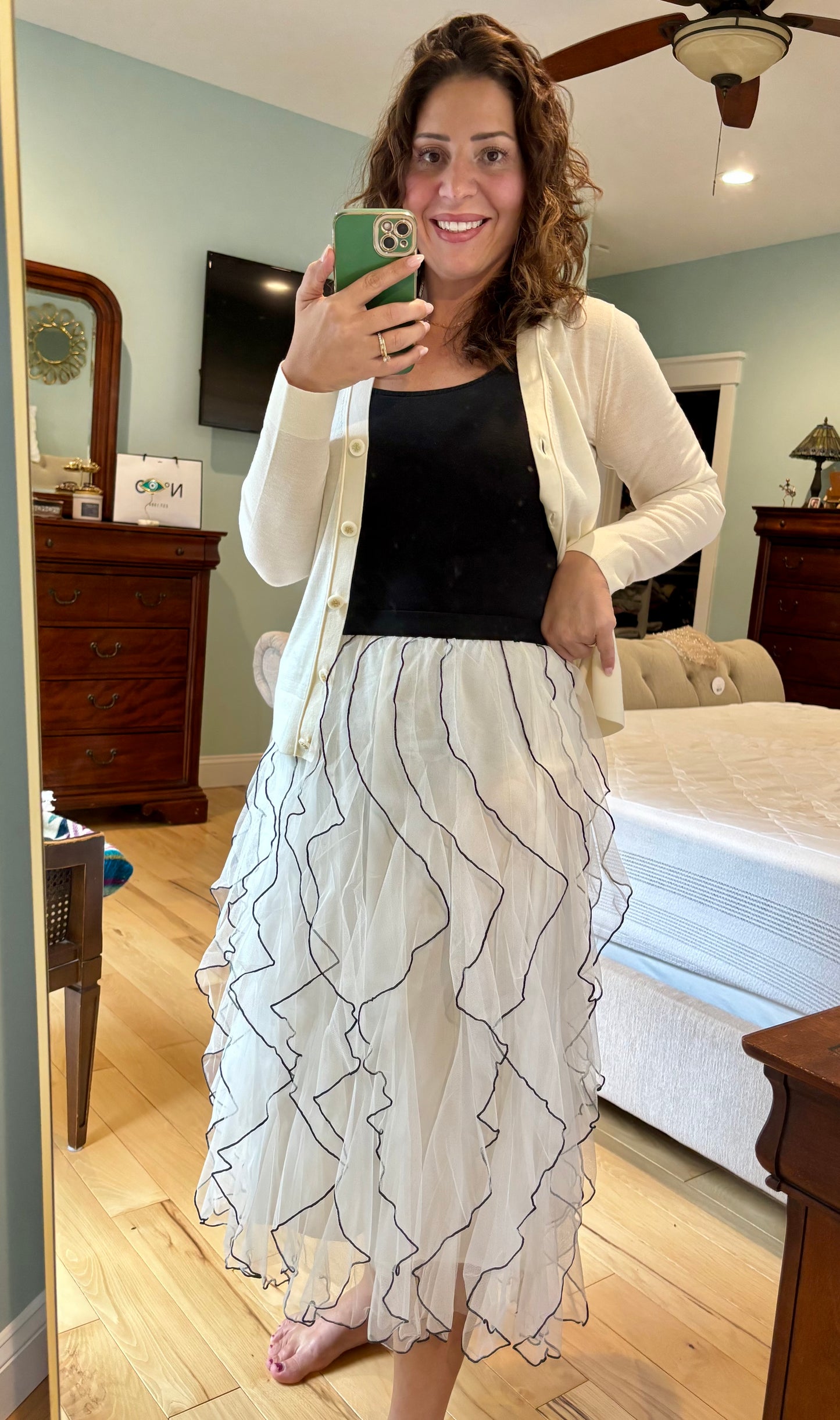 Ivory Ruffles Midi Skirt