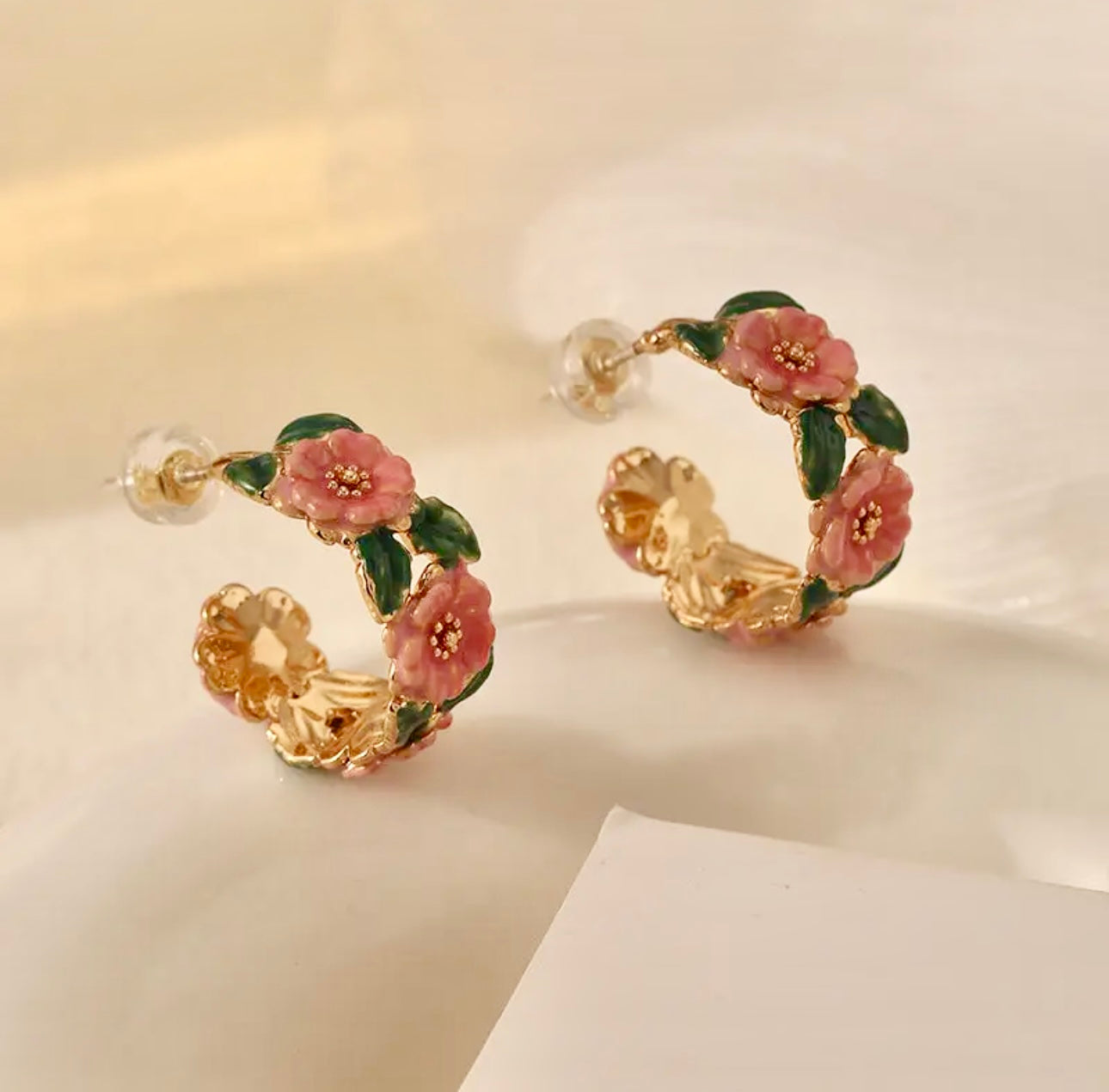 Vintage Bloom Enamel Hoop Earrings