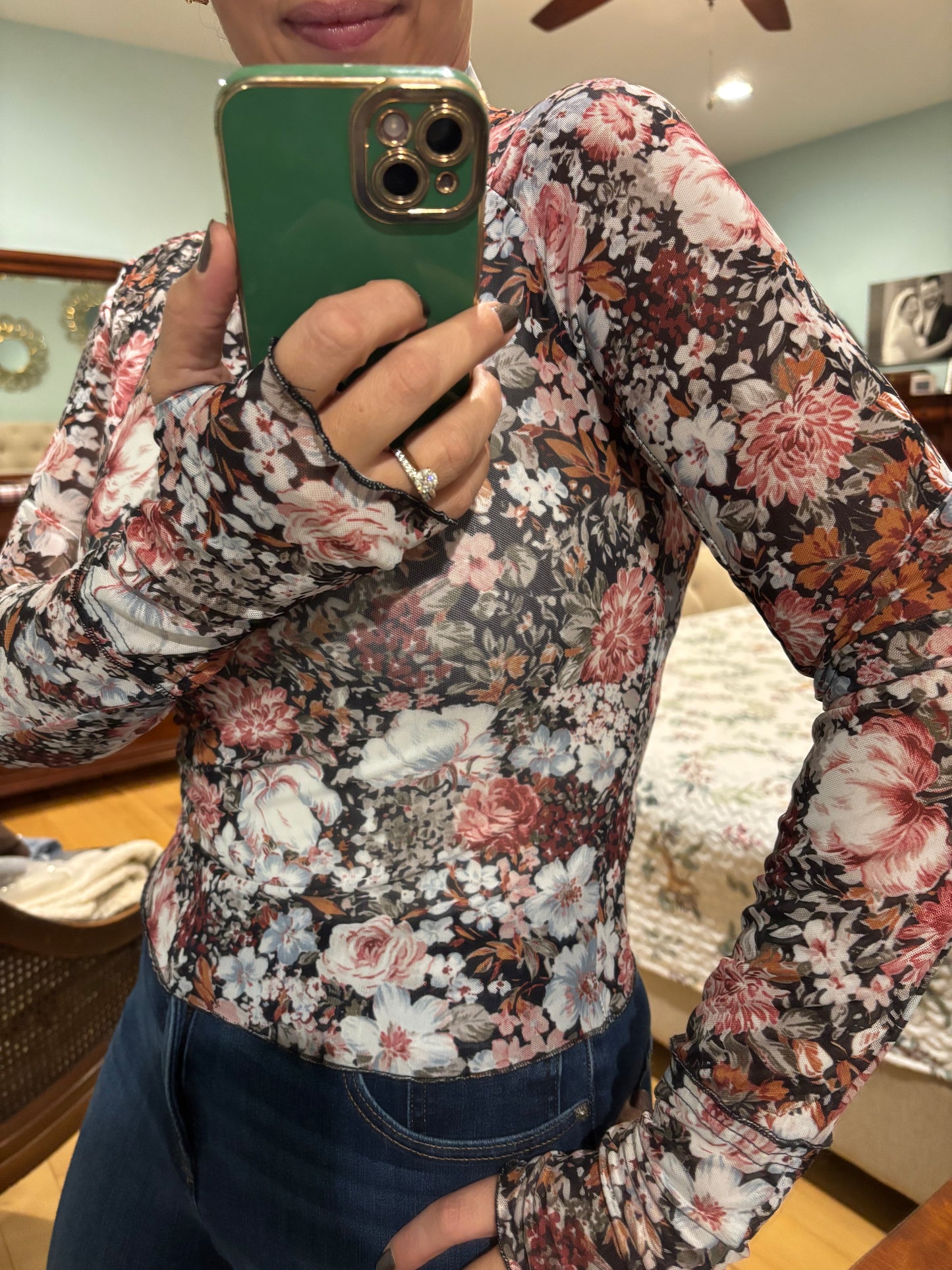 Floral Mesh Mock Top