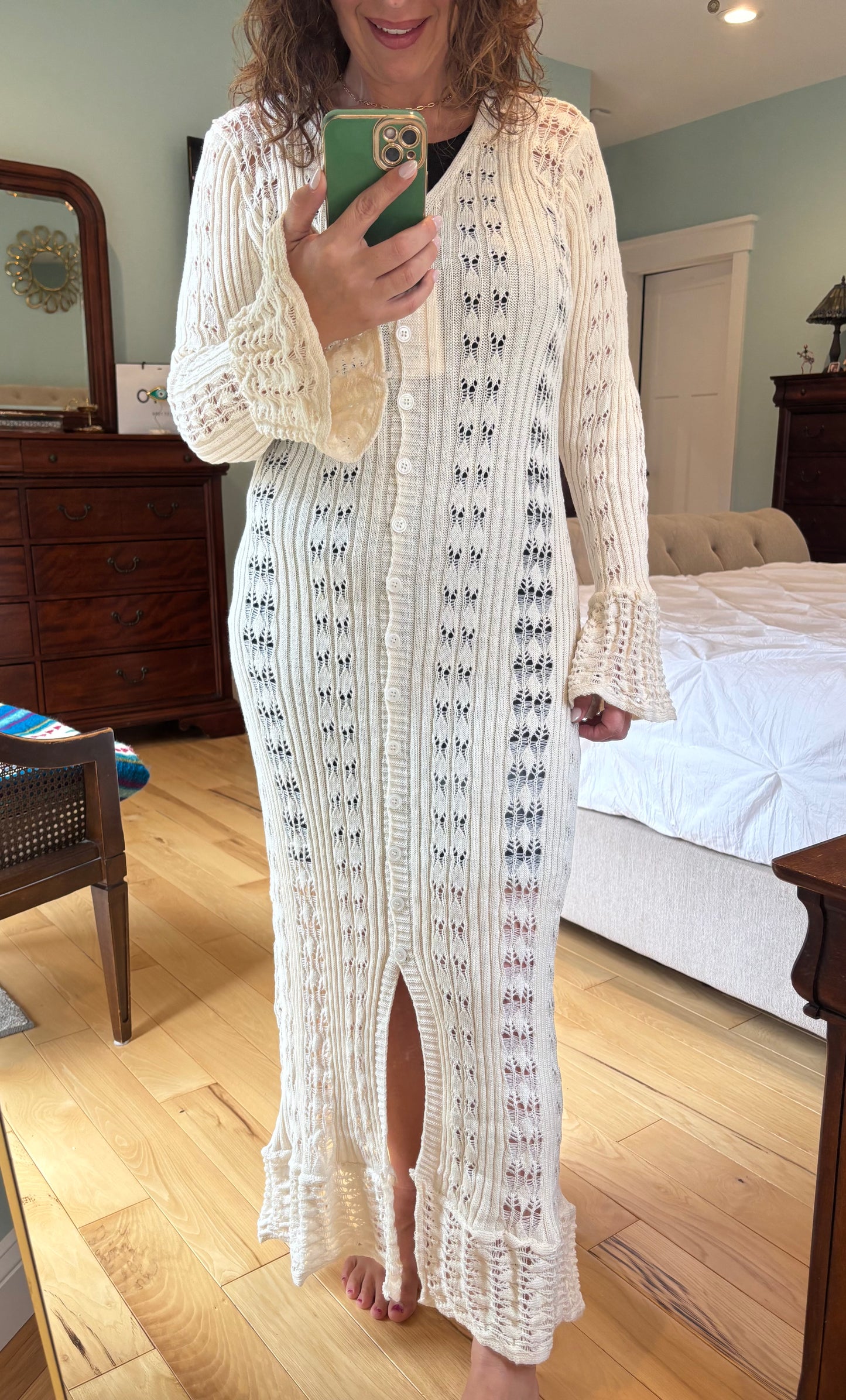 Y2K Bell Sleeve Crochet Cardigan
