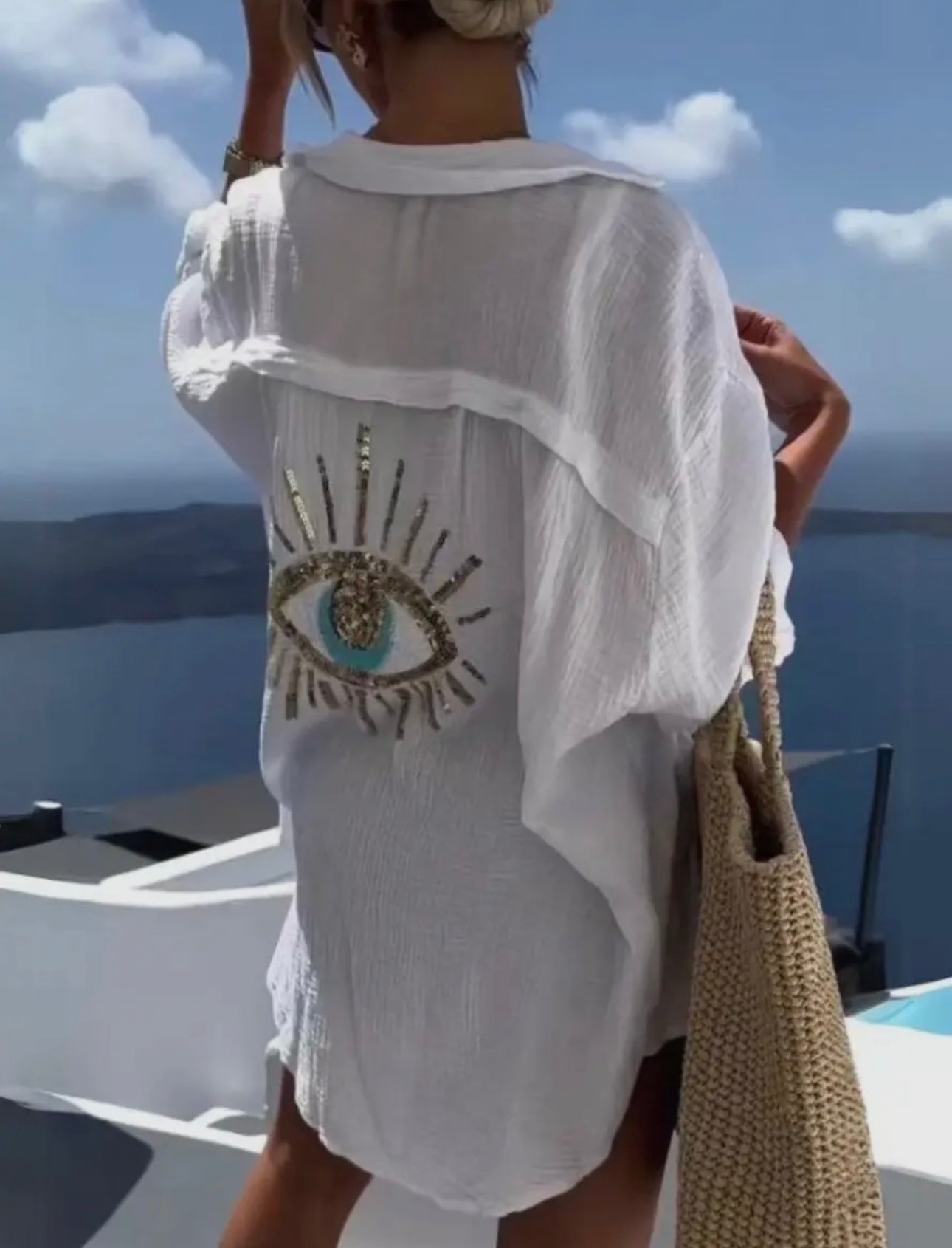 Evil Eye Gauzy Button Down