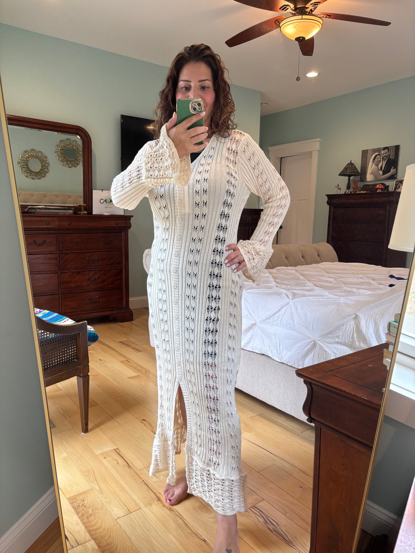 Y2K Bell Sleeve Crochet Cardigan