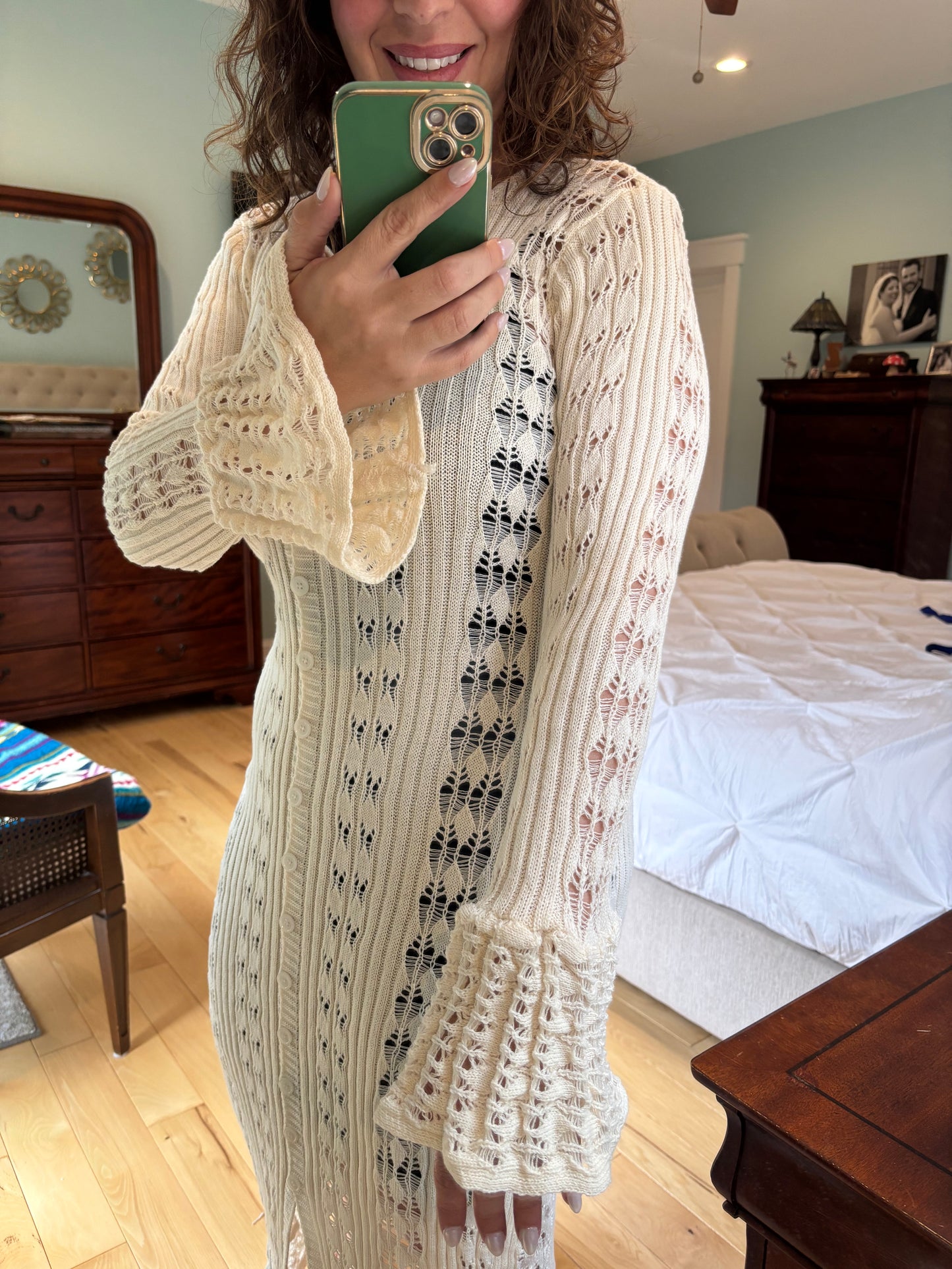 Y2K Bell Sleeve Crochet Cardigan