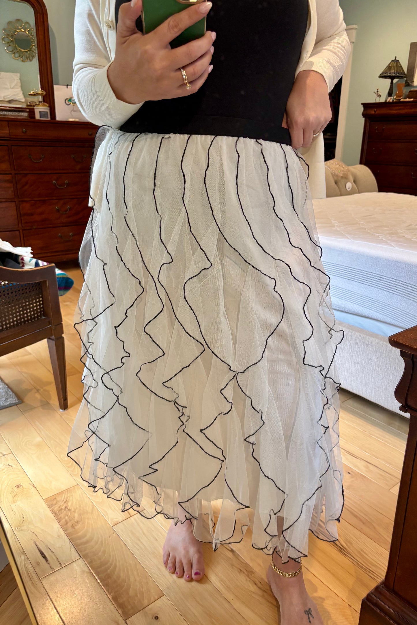 Ivory Ruffles Midi Skirt
