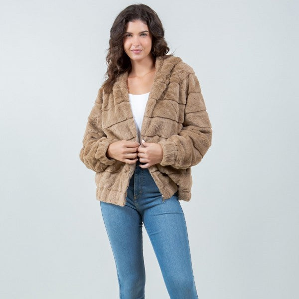 Tiered Faux Fur Jacket (Hooded)