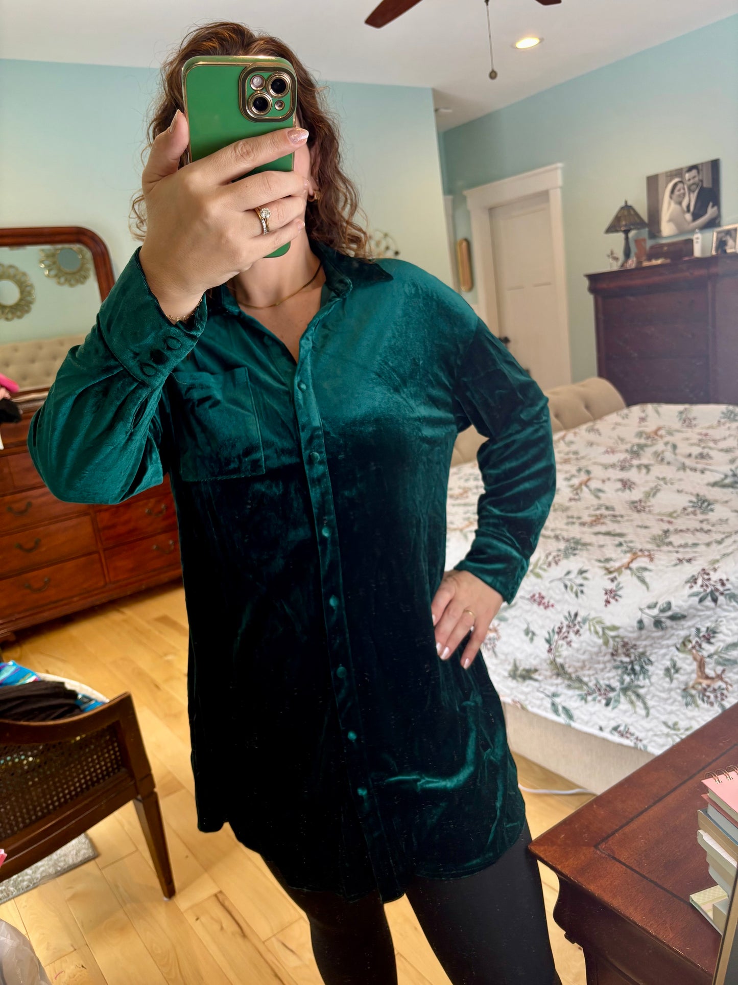 Velour Button Down Mini Dress