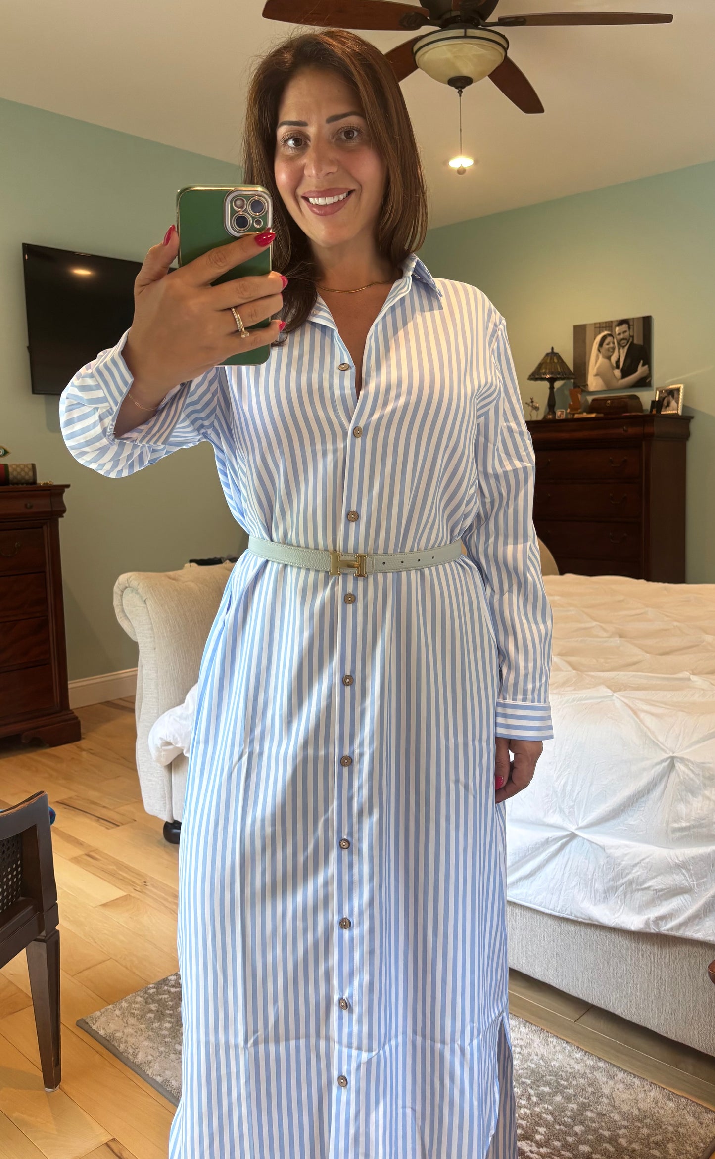 Button Down Pinstripe Maxi Dress