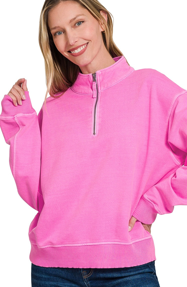 Hot Pink Acid Wash ZipUp