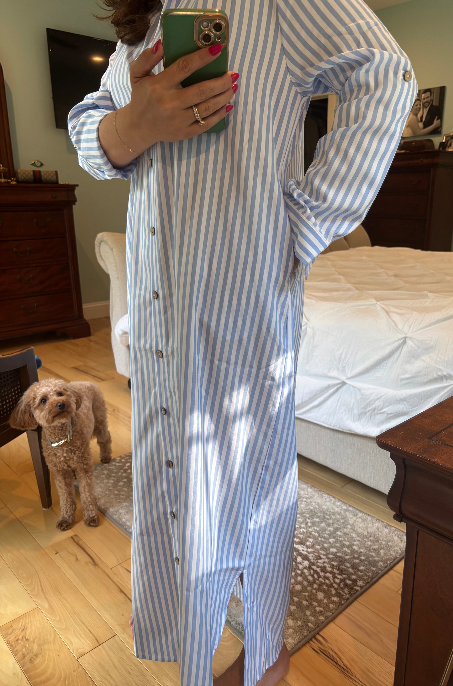 Button Down Pinstripe Maxi Dress