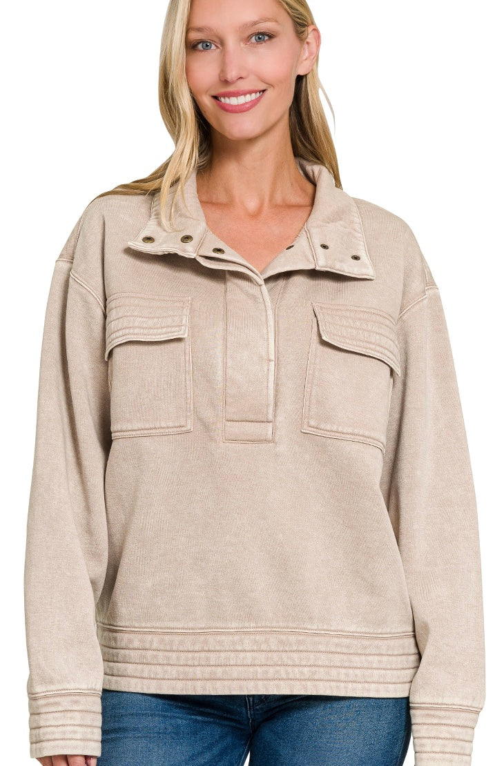 Oatmeal Snaps Acid Wash Sweatshirt