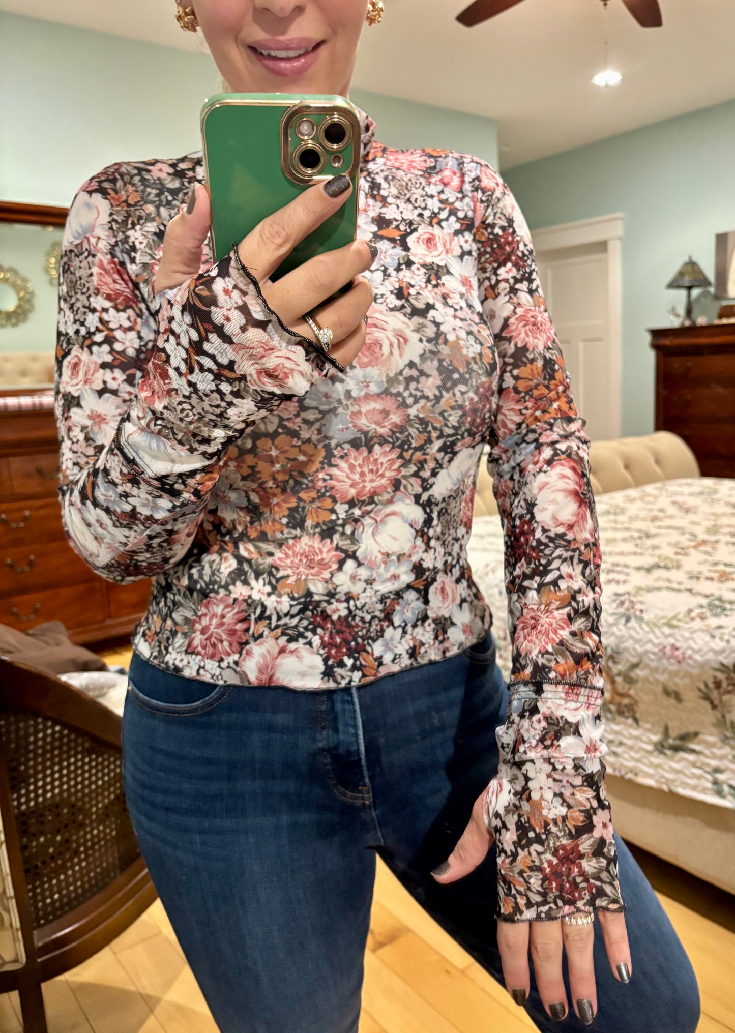 Floral Mesh Mock Top