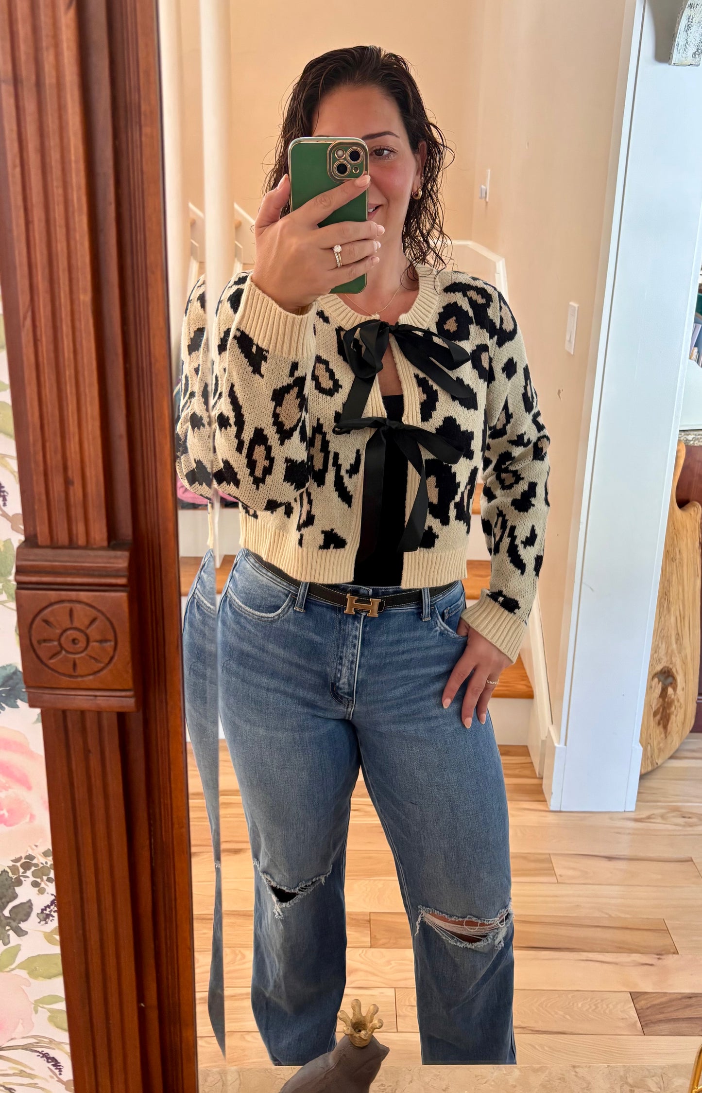 Leopard Cardi with Satin Bows