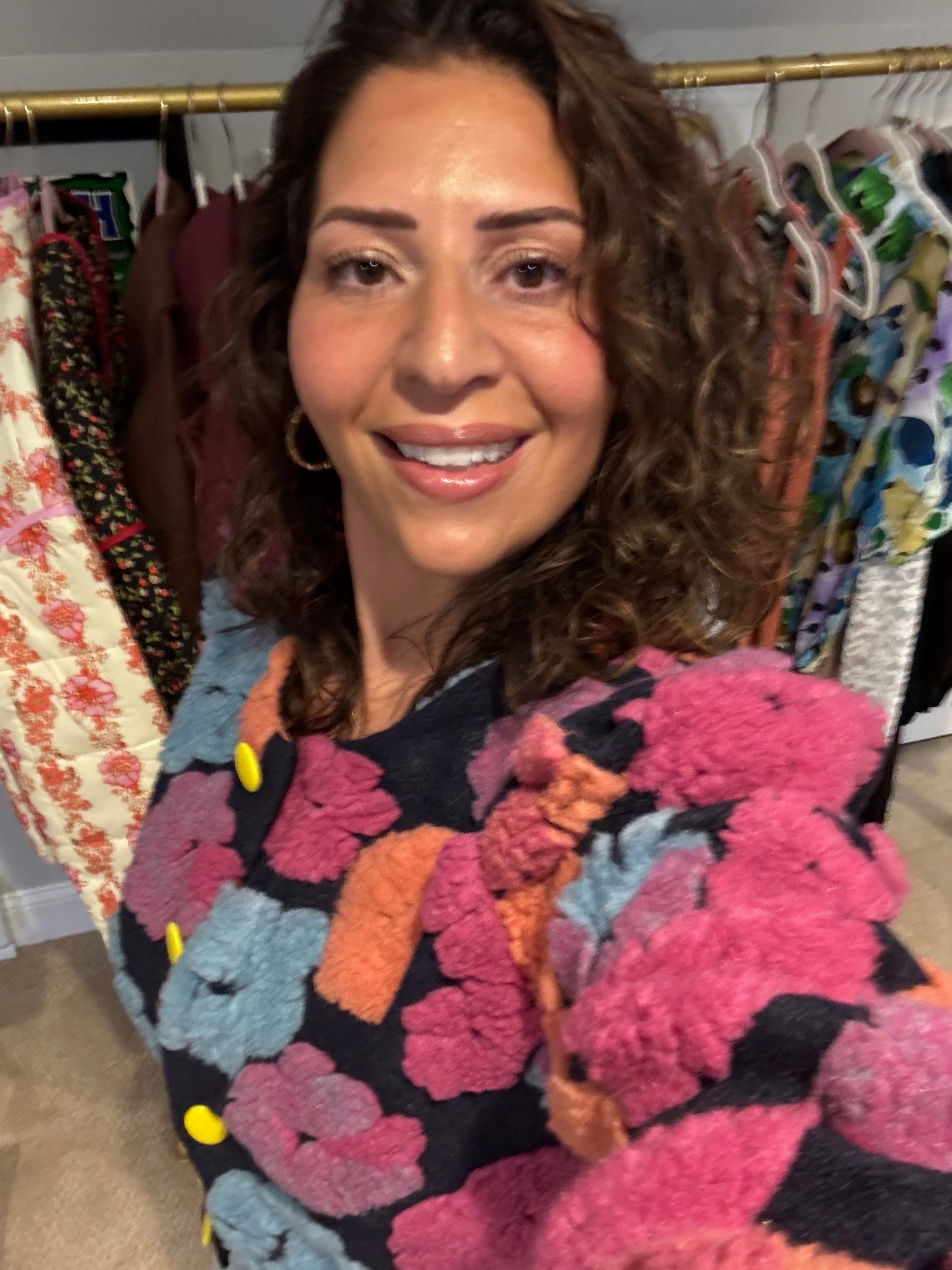 Fuzzy Floral Bomber Sweater