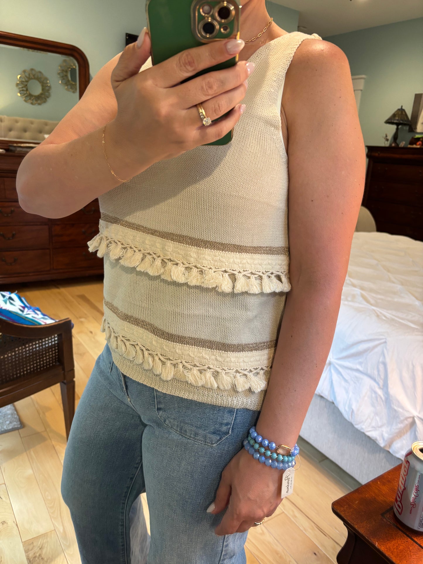 Sleeveless Knit Sweater with Tassels