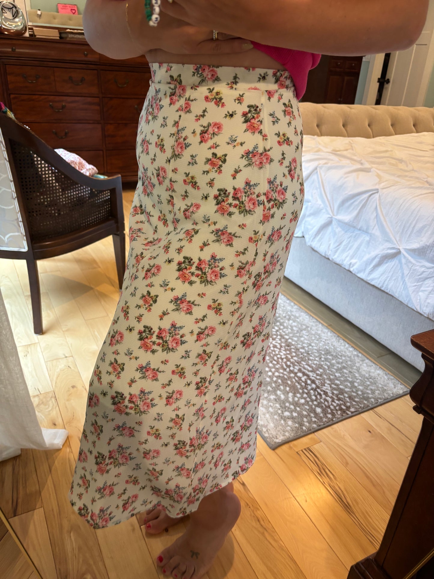 Put Together Ivory Front Floral Midi Skirt