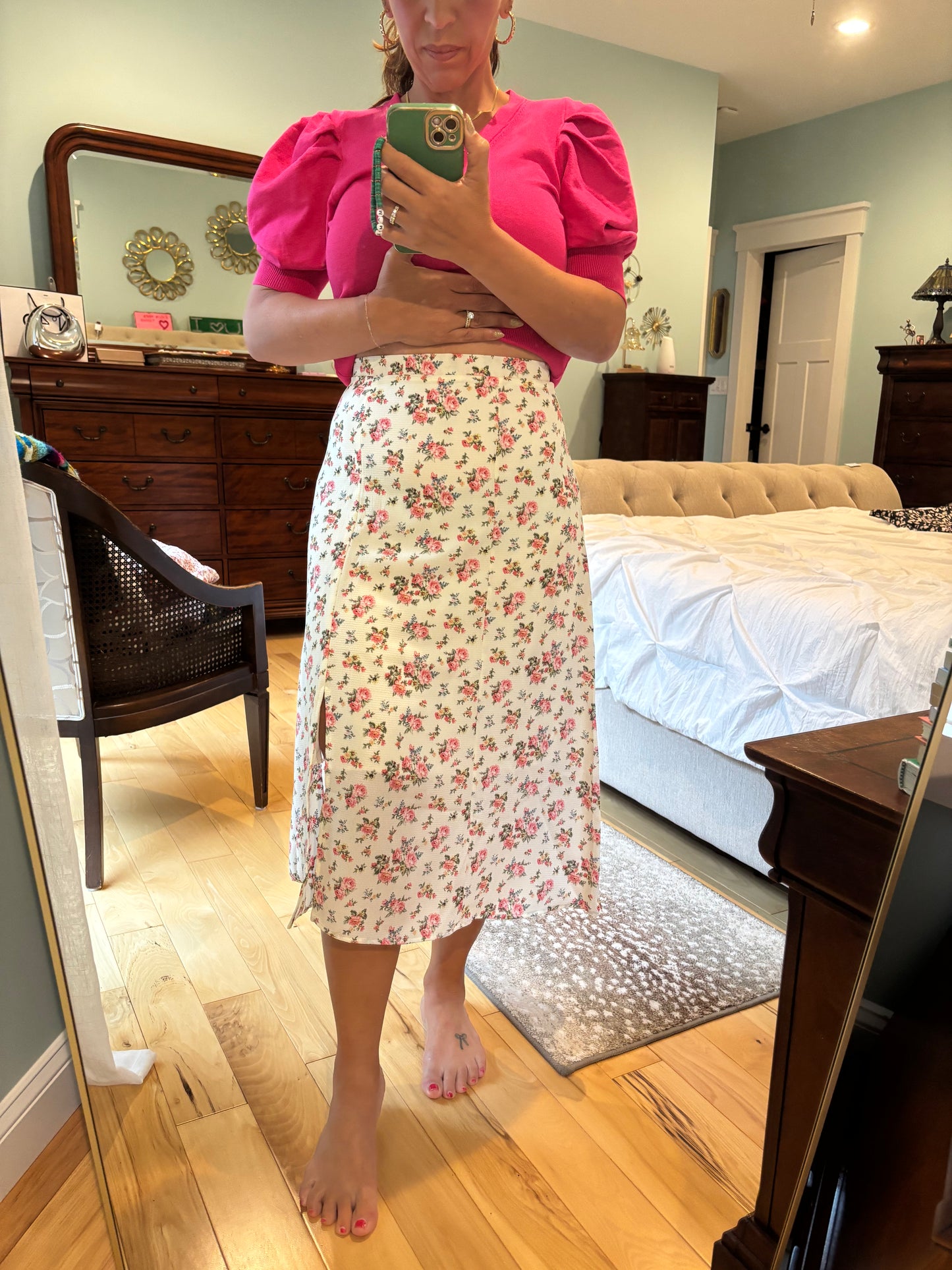 Put Together Ivory Front Floral Midi Skirt