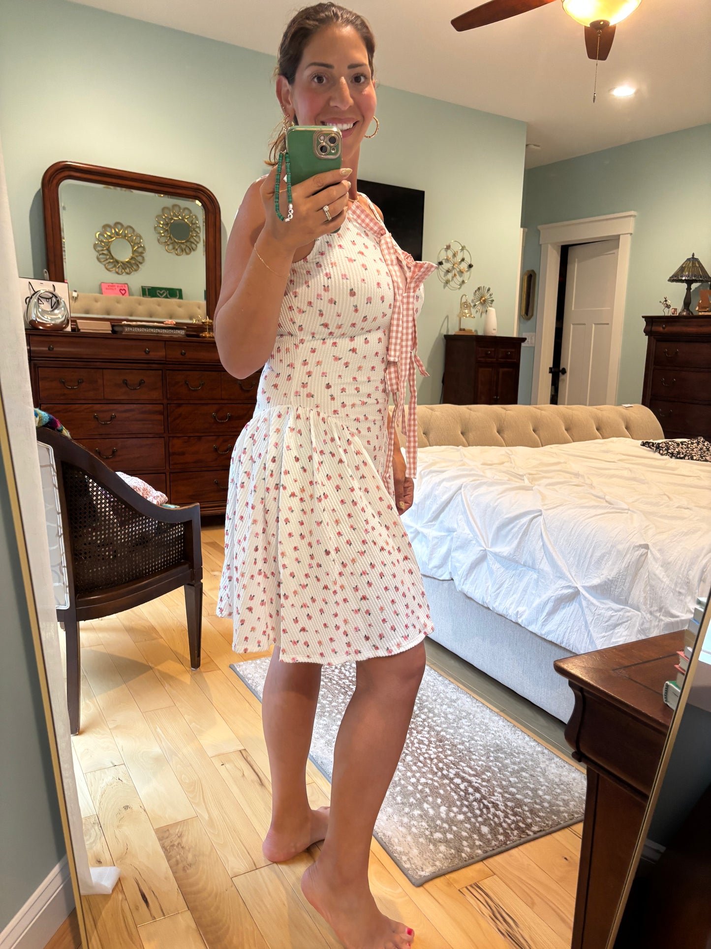 Beautiful You Ivory Floral Ribbon Tie Sleeveless Dress