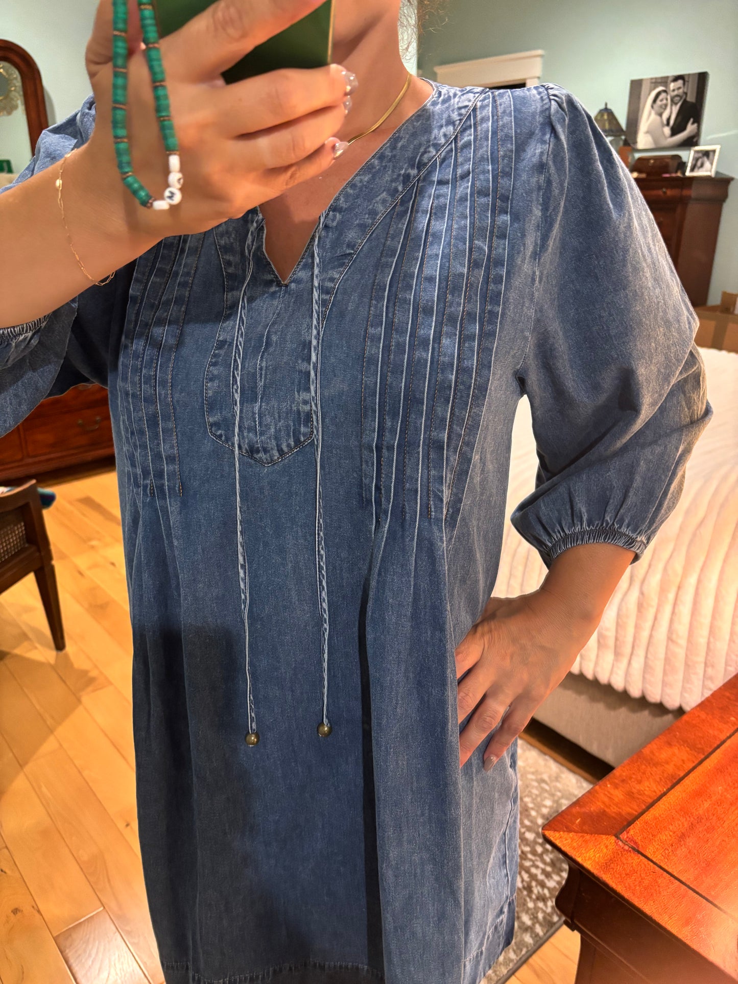 Pleated Denim Dress