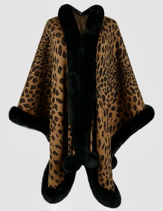 Leopard Fur Trim Cape