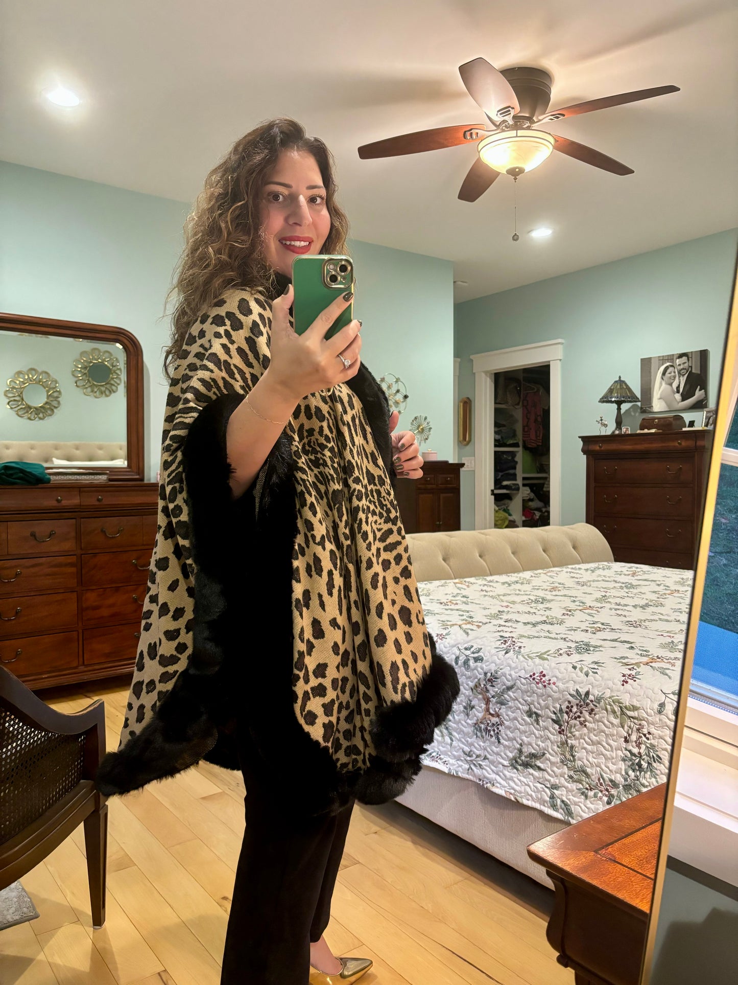 Leopard Fur Trim Cape