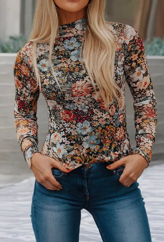 Floral Mesh Mock Top