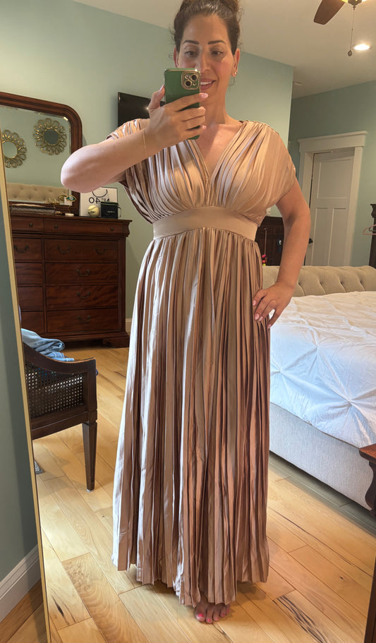 Satin Pleated Evening Dress