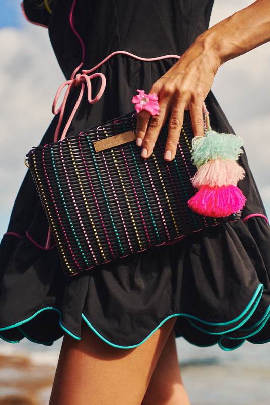 Black Cay Clutch - Large (includes gold chain strap)