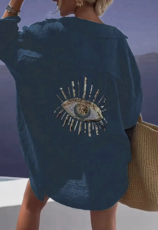 Evil Eye Gauzy Button Down