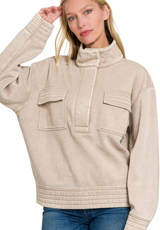 Oatmeal Snaps Acid Wash Sweatshirt