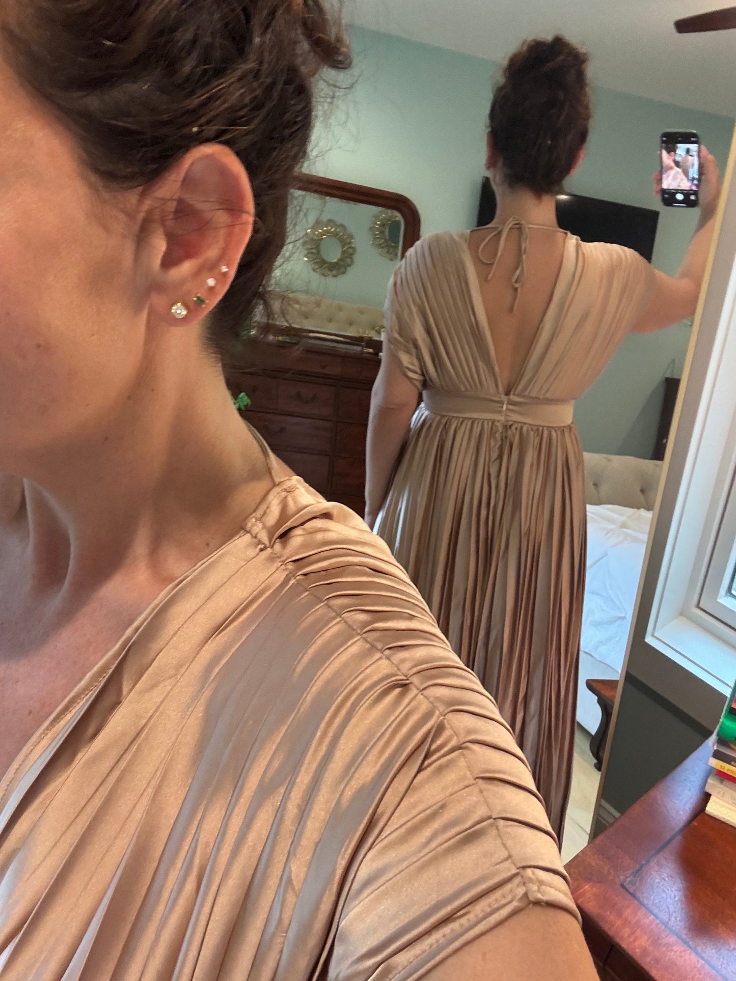 Satin Pleated Evening Dress