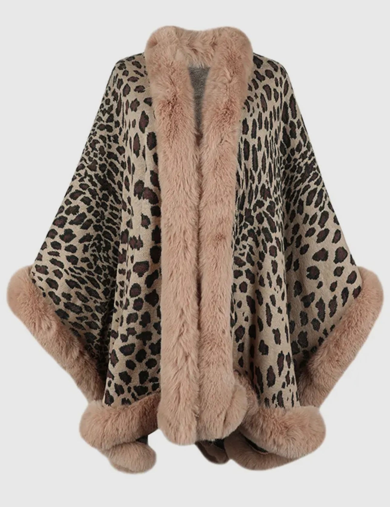 Leopard Fur Trim Cape