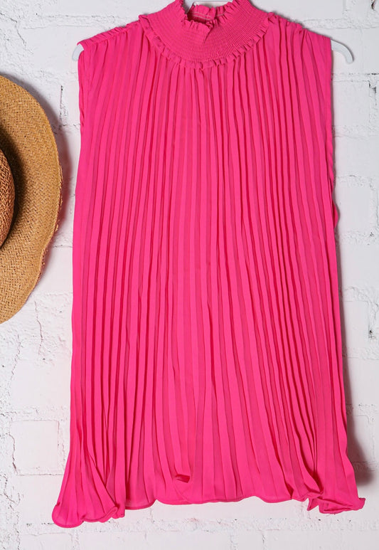 Accordion & Smocked Neck Sleeveless Top