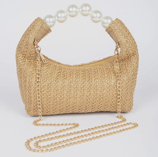 Pearl Handle Woven Bag