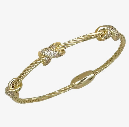 Two Tone Rhinestone X Bangle