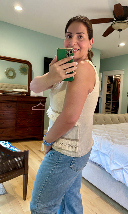 Sleeveless Knit Sweater with Tassels