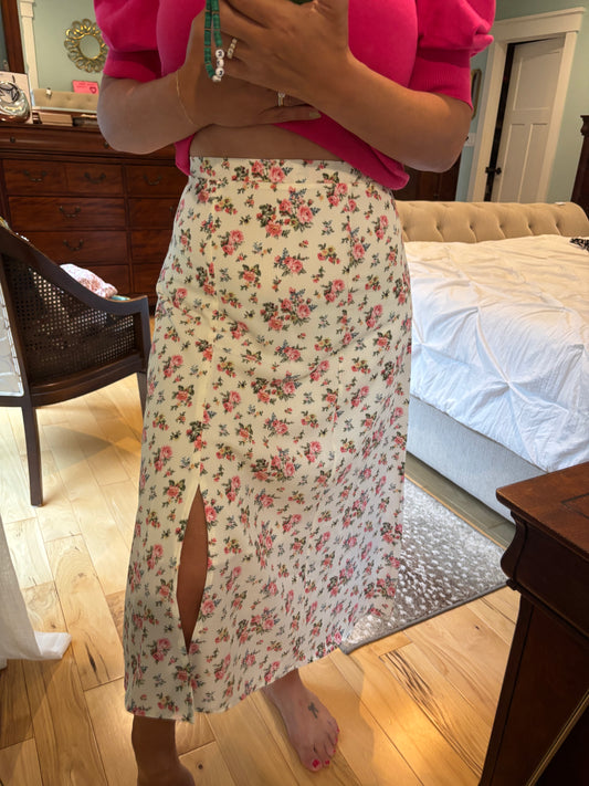 Put Together Ivory Front Floral Midi Skirt